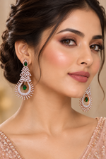 Load image into Gallery viewer, Rosegold AD Long earring In Green