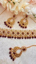 Load image into Gallery viewer, Mahima Maroon crystal beads Choker Set