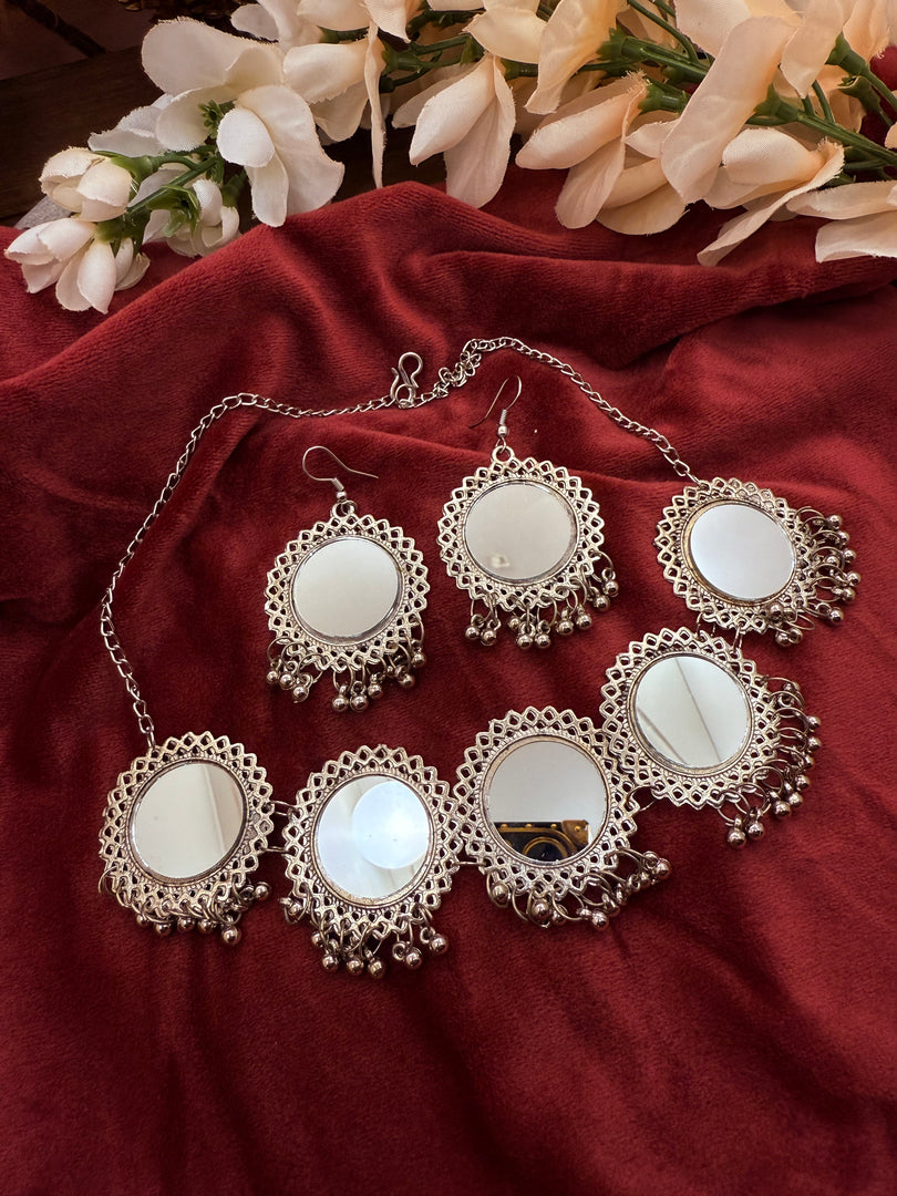 Oxidised Mirror Choker Set