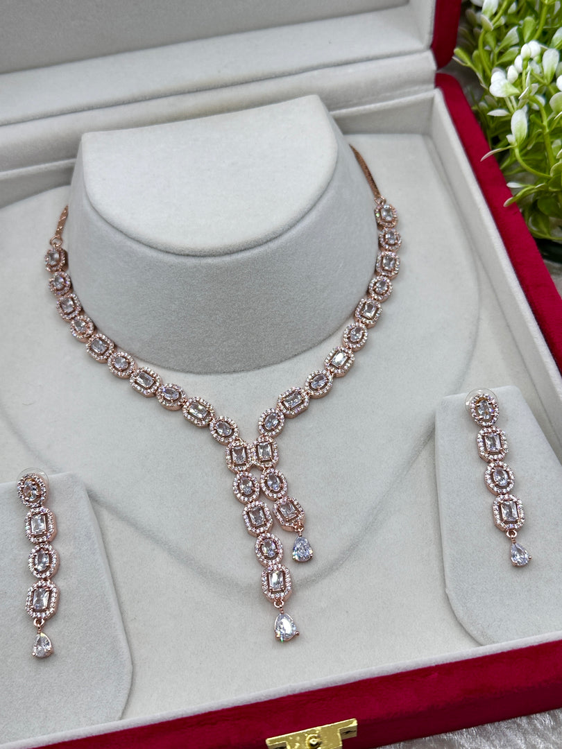 Nikas American Diamond RoseGold Necklace Set