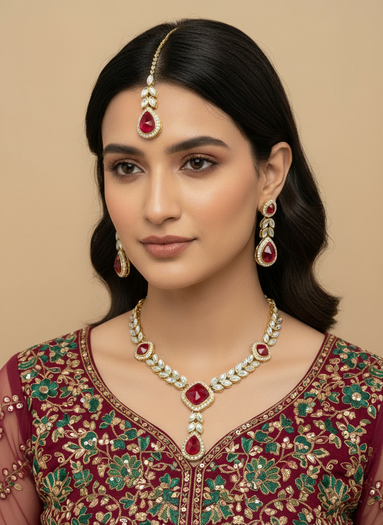 Hot pink Kundan necklace