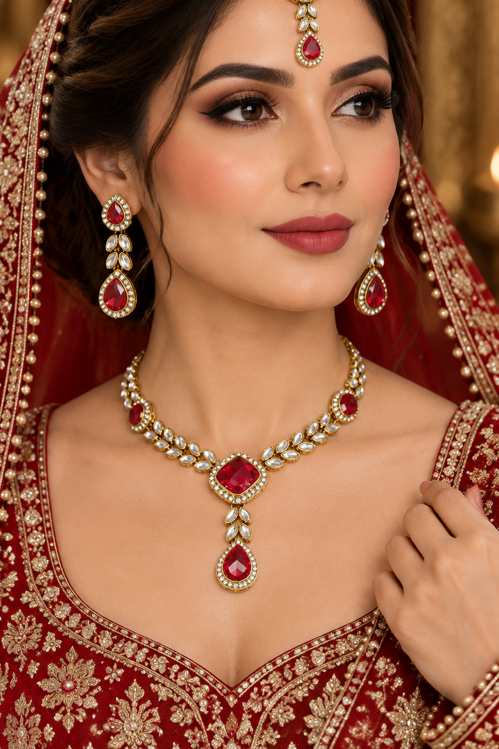 Hot pink Kundan necklace