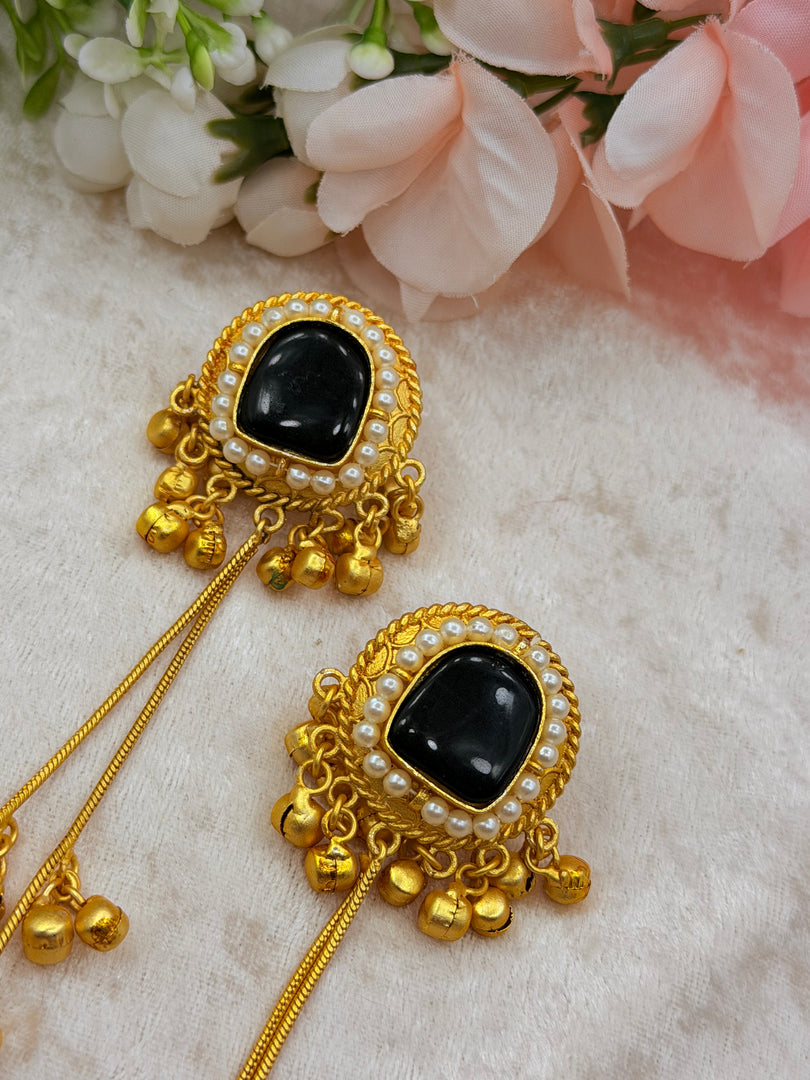 Red gold plated Kashmiri Earrings with hanging ghungru