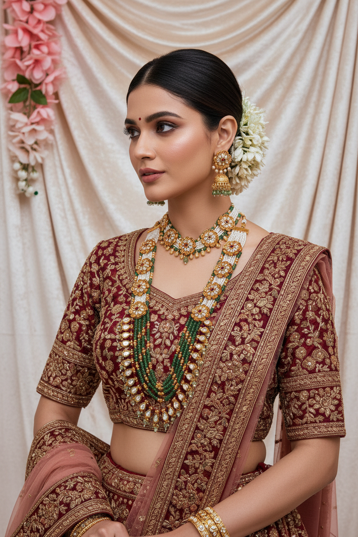 Rajwadi Moissanite Polki choker with long mala combo set
