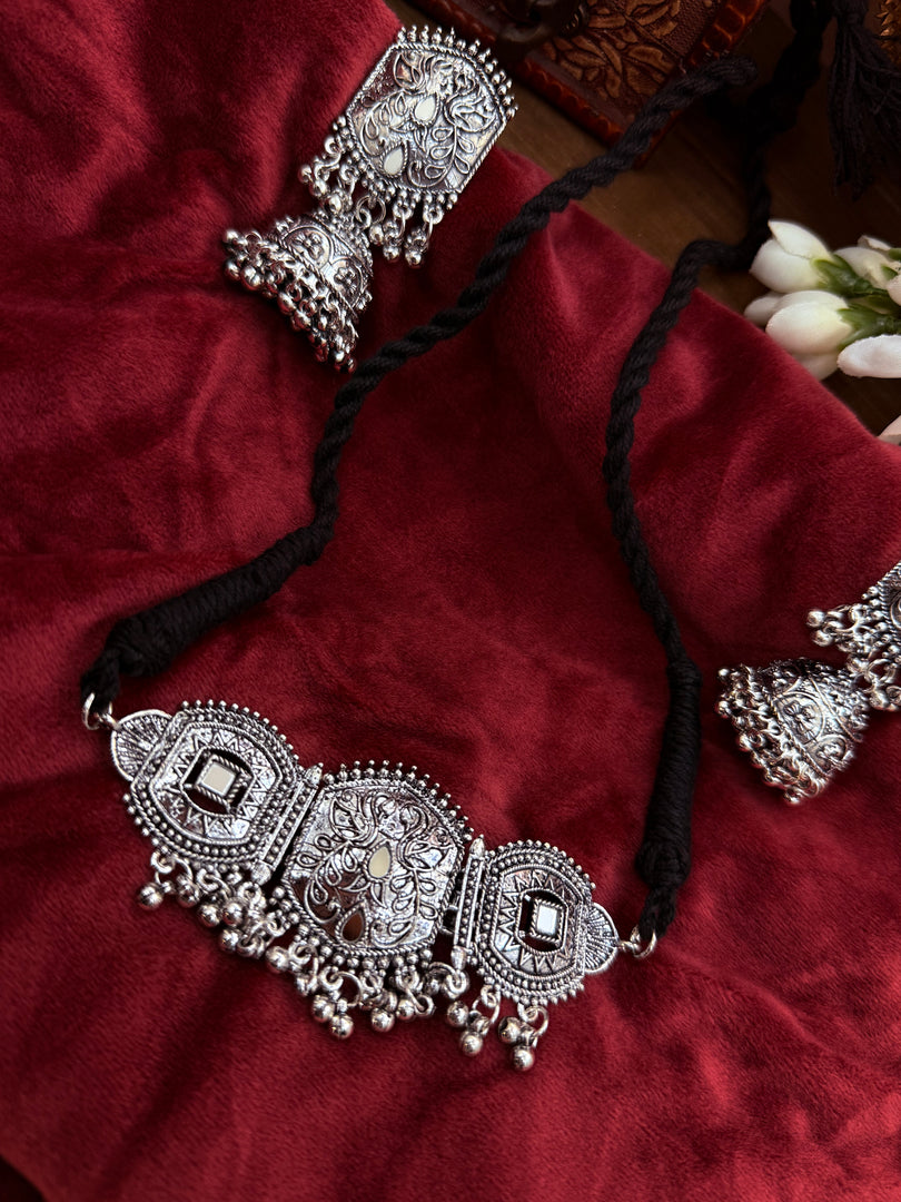 Oxidised Mirror choker Set