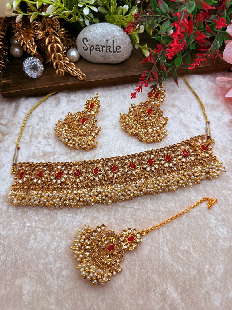 Mansi loads off pearlsChoker set temple jewelry