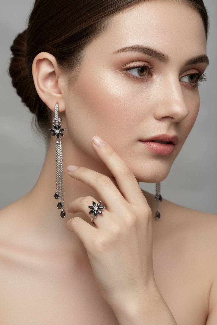 Hanging Ad pendent with Ring earring set