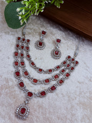 Simrat Silver Ruby Ad Necklace Earring Set