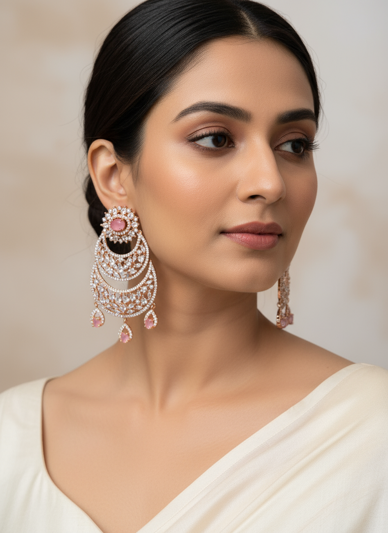 American Diamond RoseGold Earring