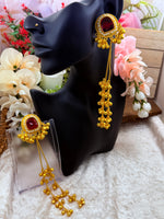 Load image into Gallery viewer, Red gold plated Kashmiri Earrings with hanging ghungru