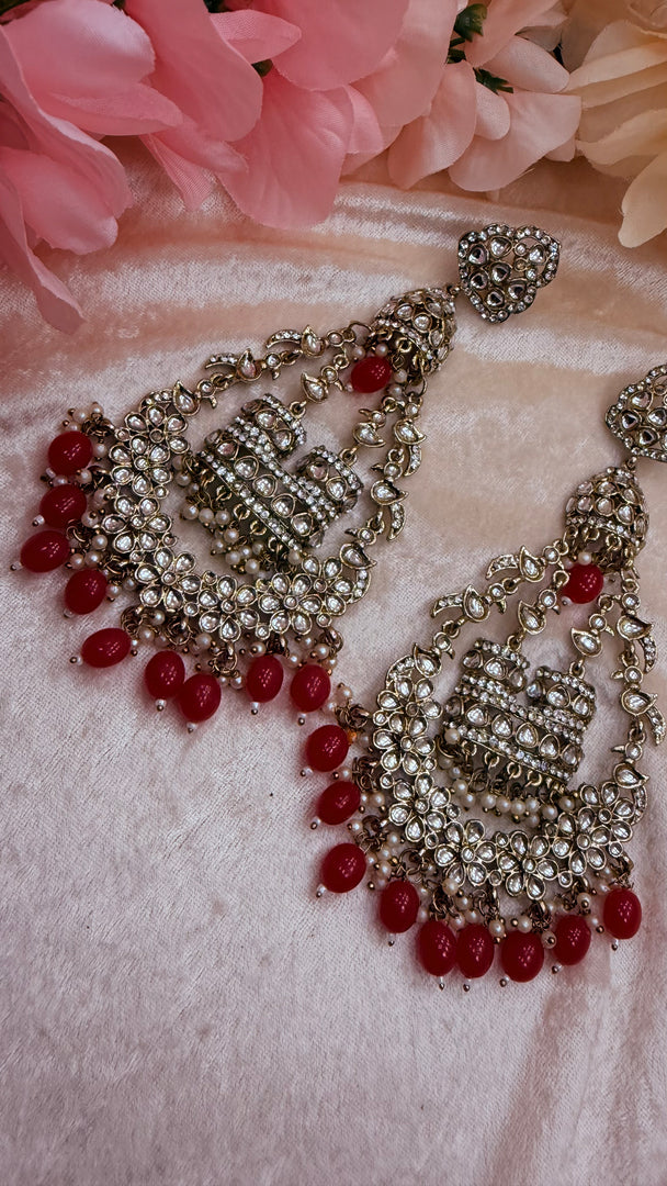 Jhummar Long Kundan Chandbali Earrings