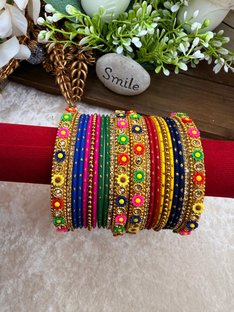 Colourful Flower Multicolor Metal Bangles