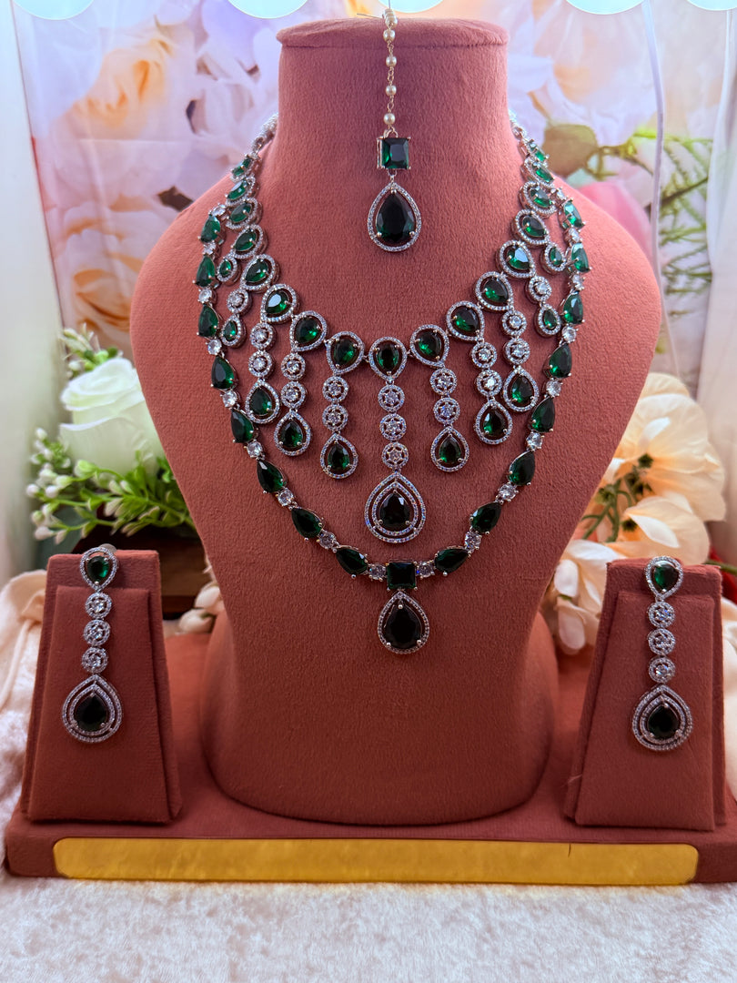 Shuvangi AD emerald Green silver set