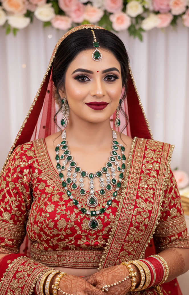 Shuvangi AD emerald Green silver set