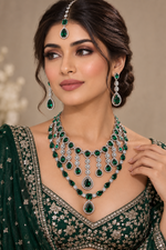 Load image into Gallery viewer, Shuvangi AD emerald Green silver set