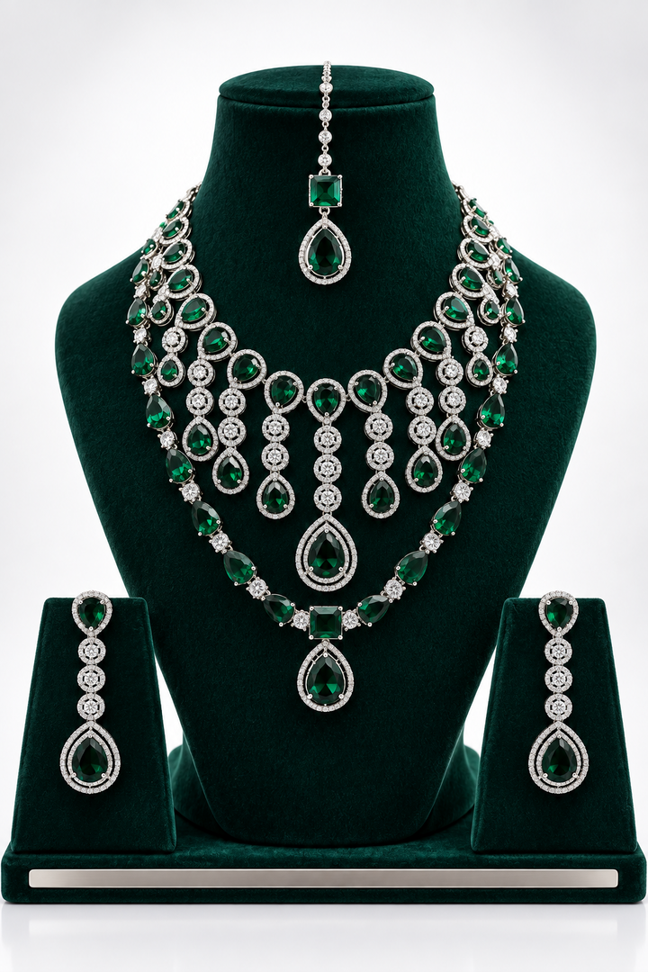 Shuvangi AD emerald Green silver set