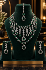 Shuvangi AD emerald Green silver set