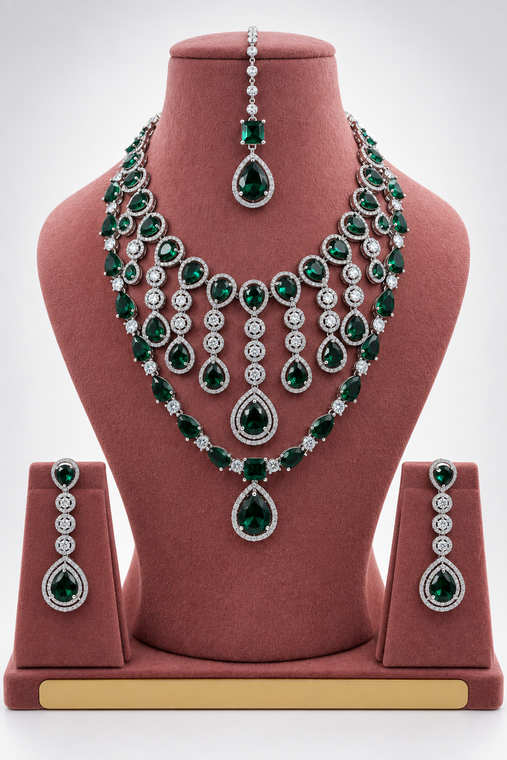 Shuvangi AD emerald Green silver set