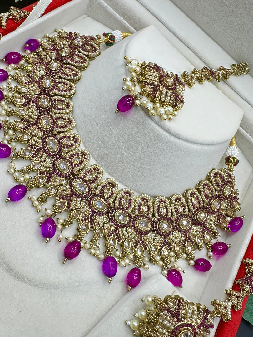 Afsara High Quality Polki Semi Bridal Necklace Set