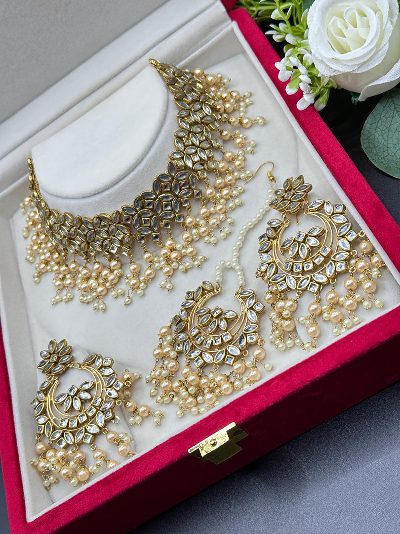 Meera Crystal Kundan Pearl Drop Choker Set