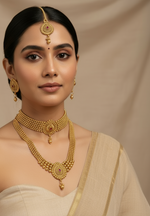 Load image into Gallery viewer, Maruti High Quality Antique Gold Polish long Mala Indian Choker set