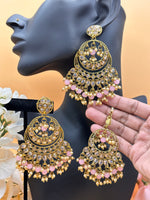 Load image into Gallery viewer, Tina Baby Pink Polki Tikka Earring Set