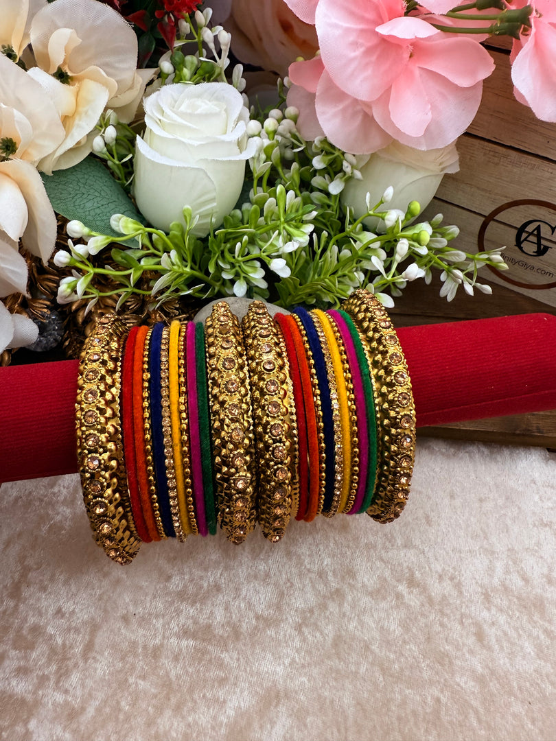 Multicolor velvet bangles with stone Kada