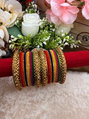 Multicolor velvet bangles with stone Kada