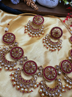 Load image into Gallery viewer, कामिशा मैरून पोल्की भारतीय हार सेट 