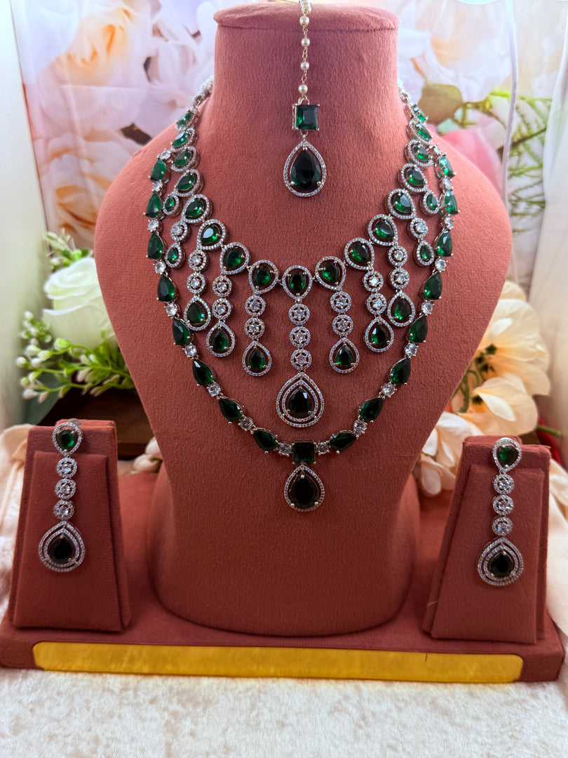 Shuvangi AD emerald Green silver set