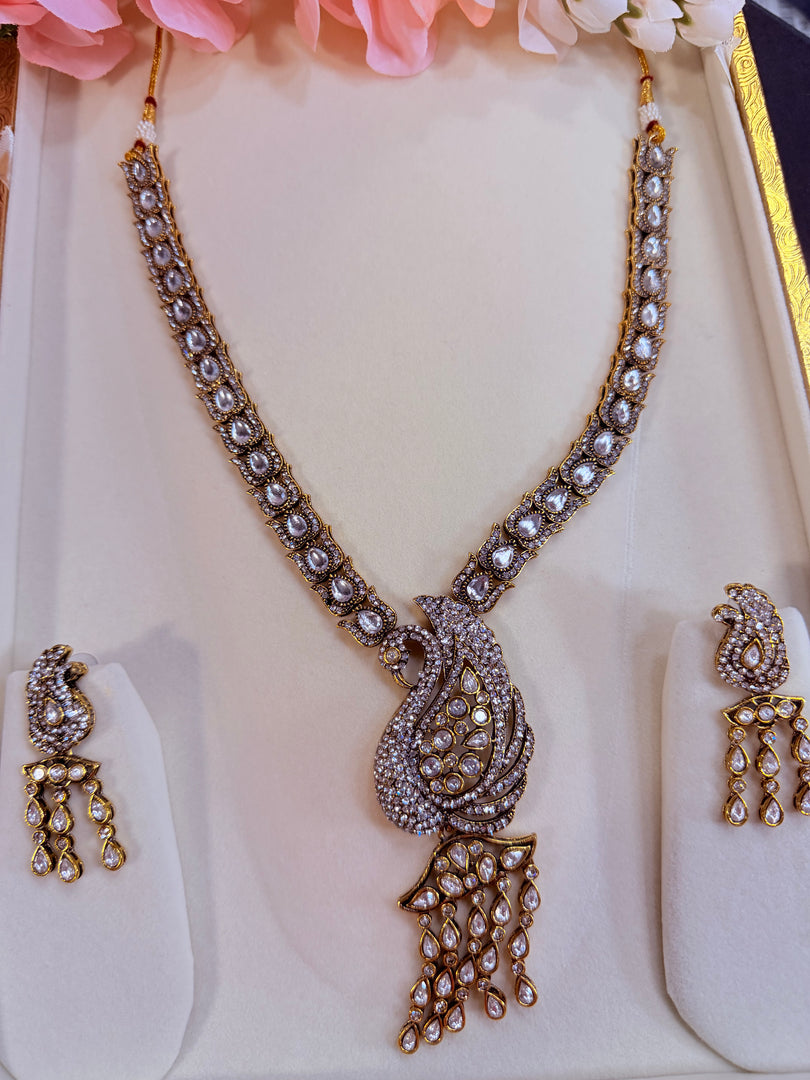 Peacock long Moissanite polki Necklace