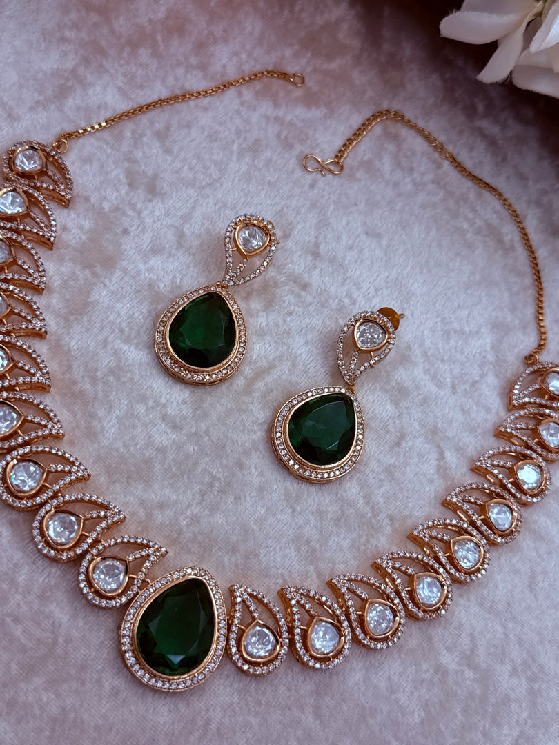 Moissanite polki Necklace set with earrings