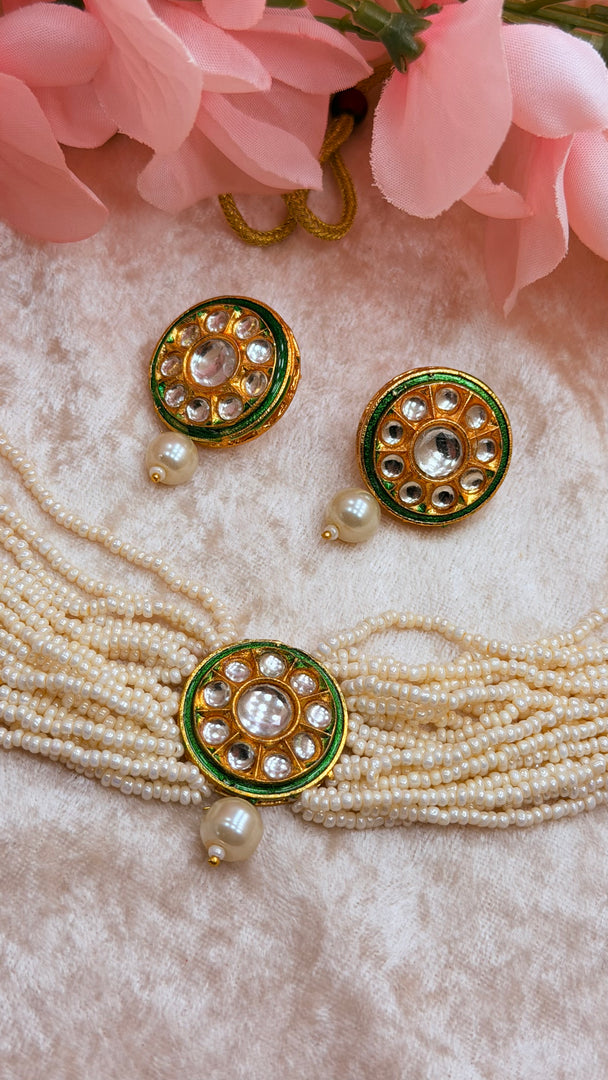 Kundan Beaded choker with earrings