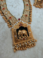 Load image into Gallery viewer, BRILLIANT RAJWADI ELEPHANT ANTIQUE GOLD PLATED NECKLACE (Mala)