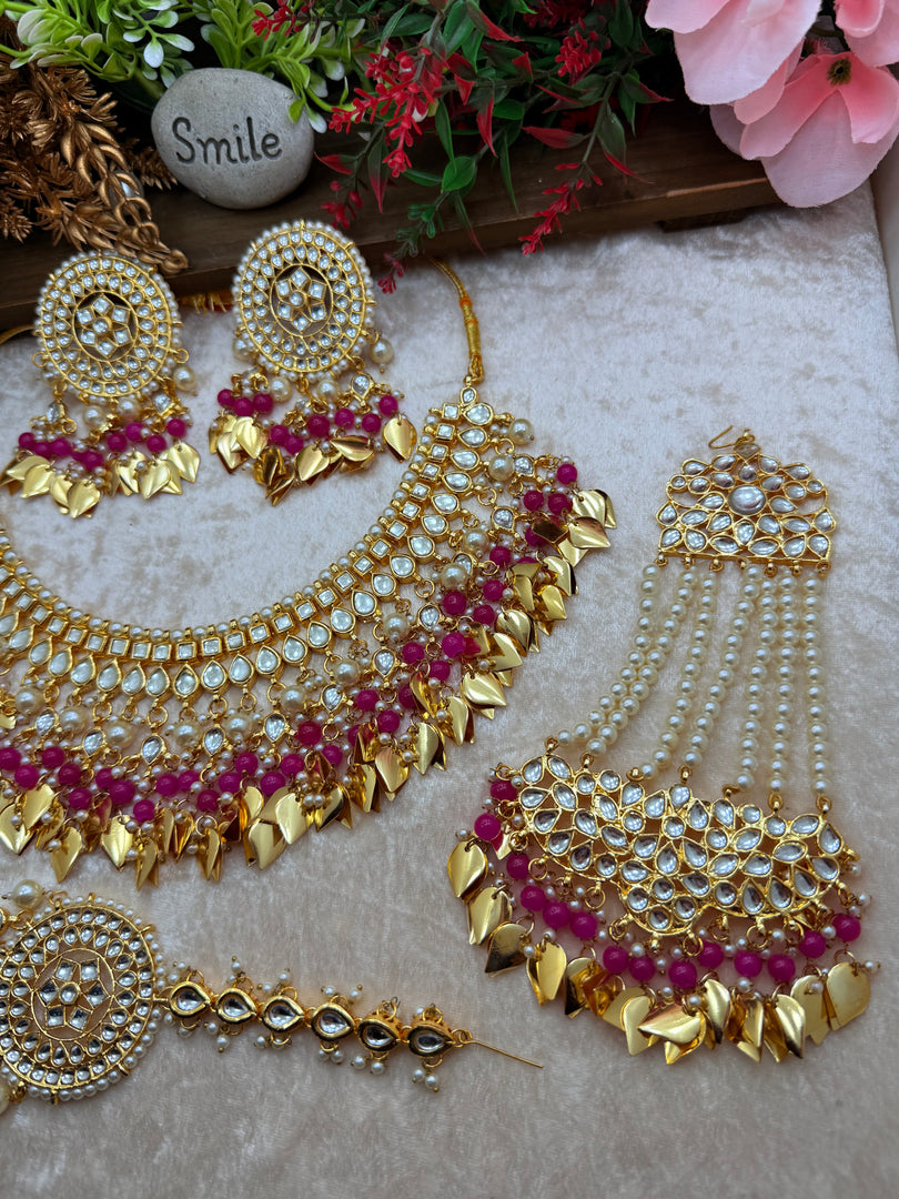 रानी कुंदन ज्वेलरी पीपल लीफ ड्रॉप चोकर सेट