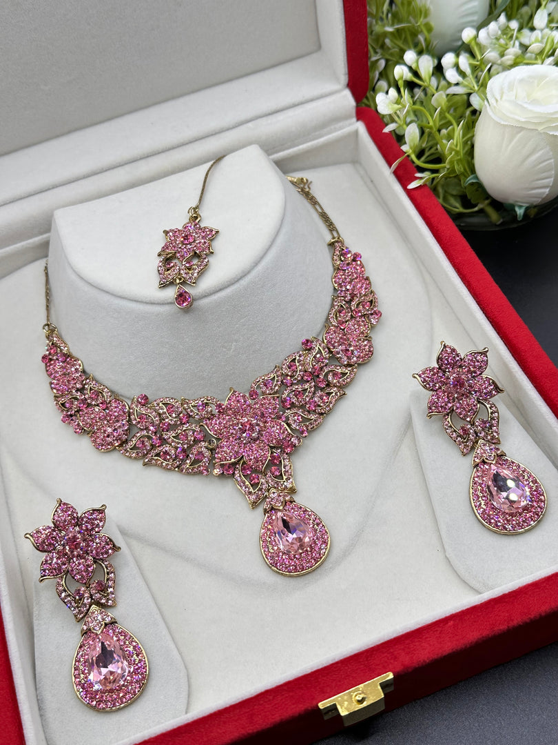 Pink Rhinestone Necklace Set