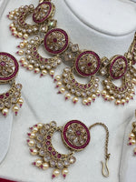 Load image into Gallery viewer, Kamisha Maroon Polki Indian Necklace Set
