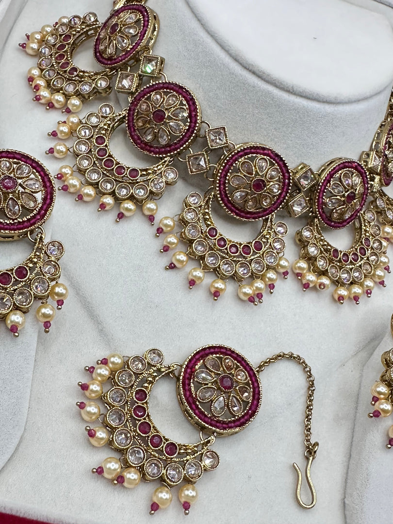 Kamisha Maroon Polki Indian Necklace Set