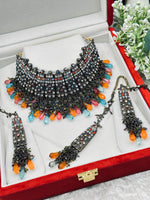 Load image into Gallery viewer, Black Metal Pakistani Multi Color Choker Set