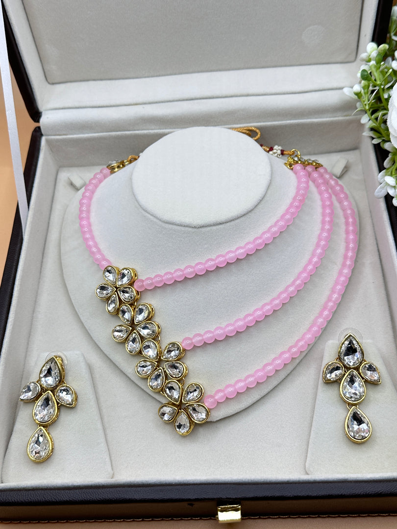 Pisha Baby pink Glass Kundan  Necklace Set