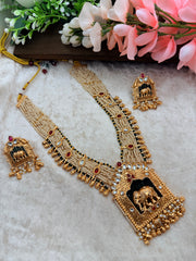 BRILLIANT RAJWADI ELEPHANT ANTIQUE GOLD PLATED NECKLACE (Mala)
