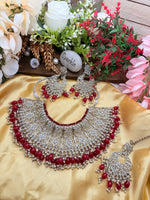 Load image into Gallery viewer, अहाना सिल्वर पोल्की नेकलेस सेट 
