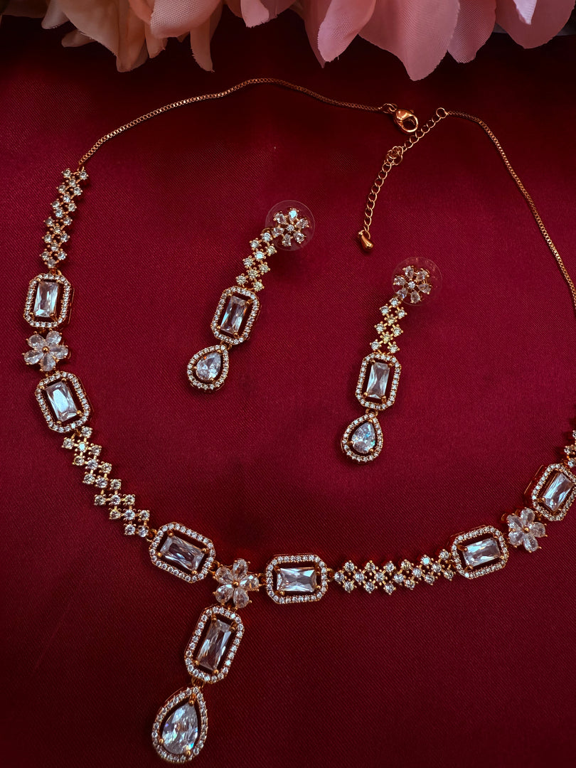 Deepu Rosegold AD set with pair of earrings