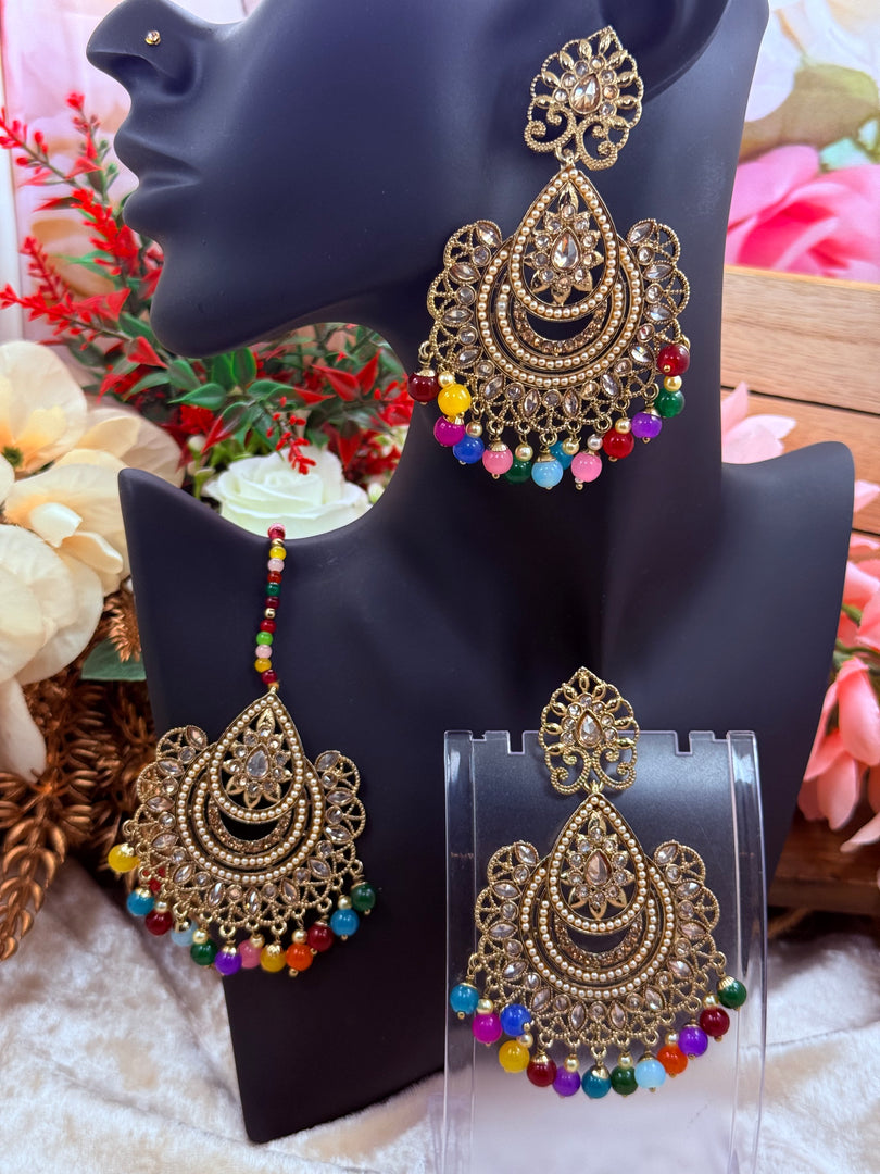 पोल्की टिक्का इयररिंग सेट