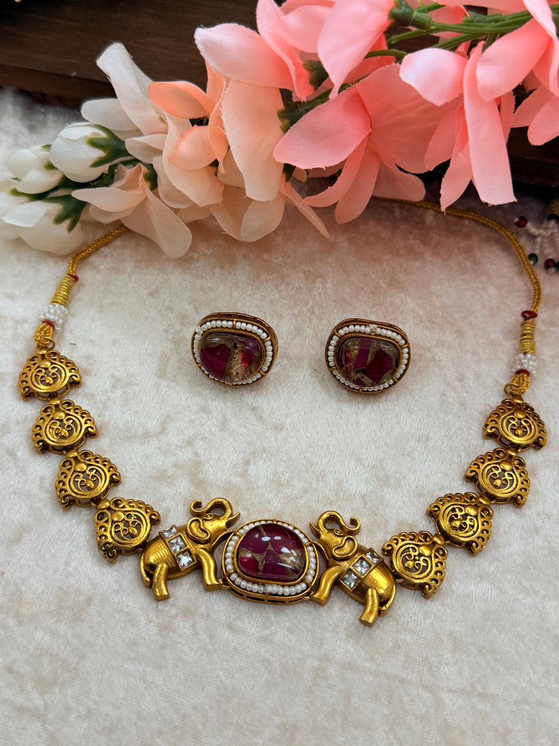 Elephant gold plated Choker set