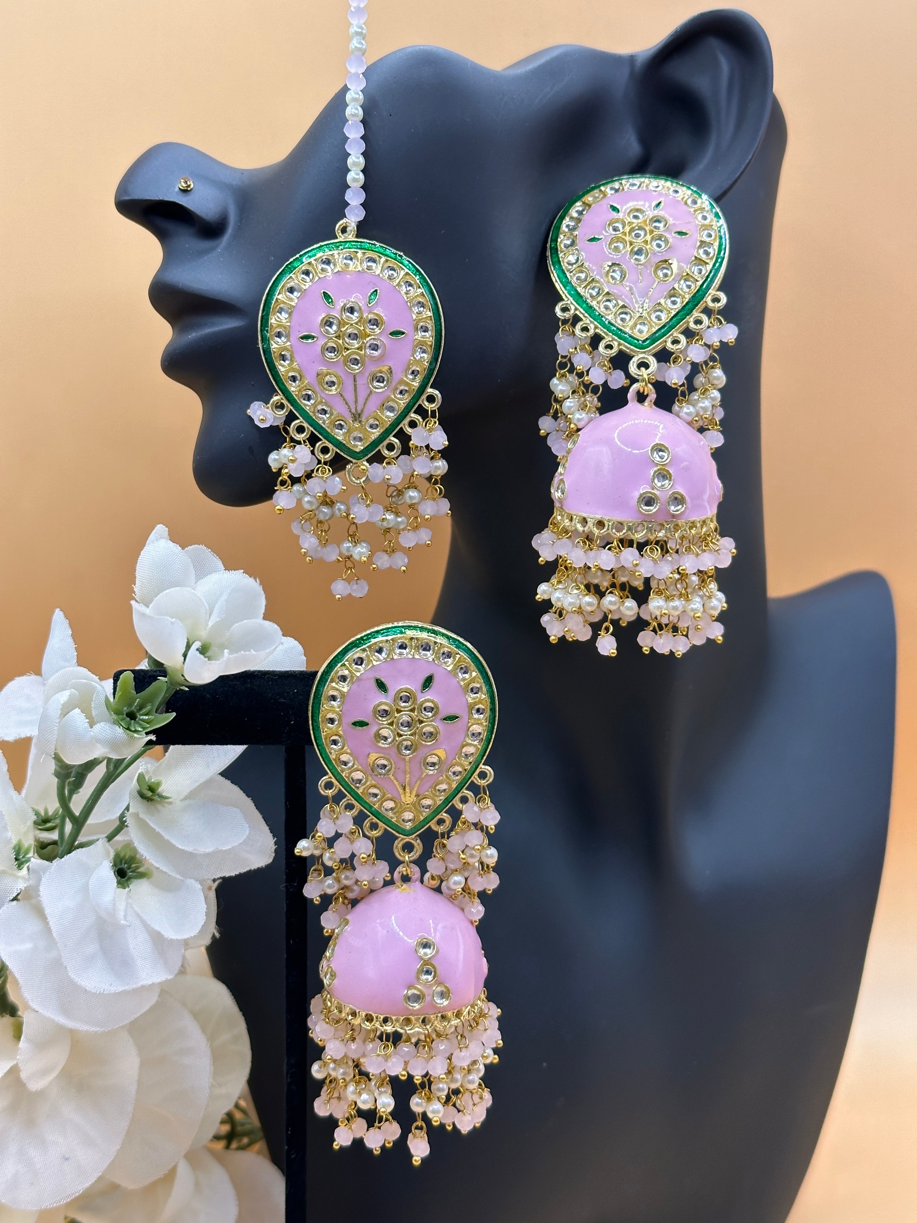 Dulhania Earrings + Maang Tikka + Hathphool Set – Krafted with Happiness