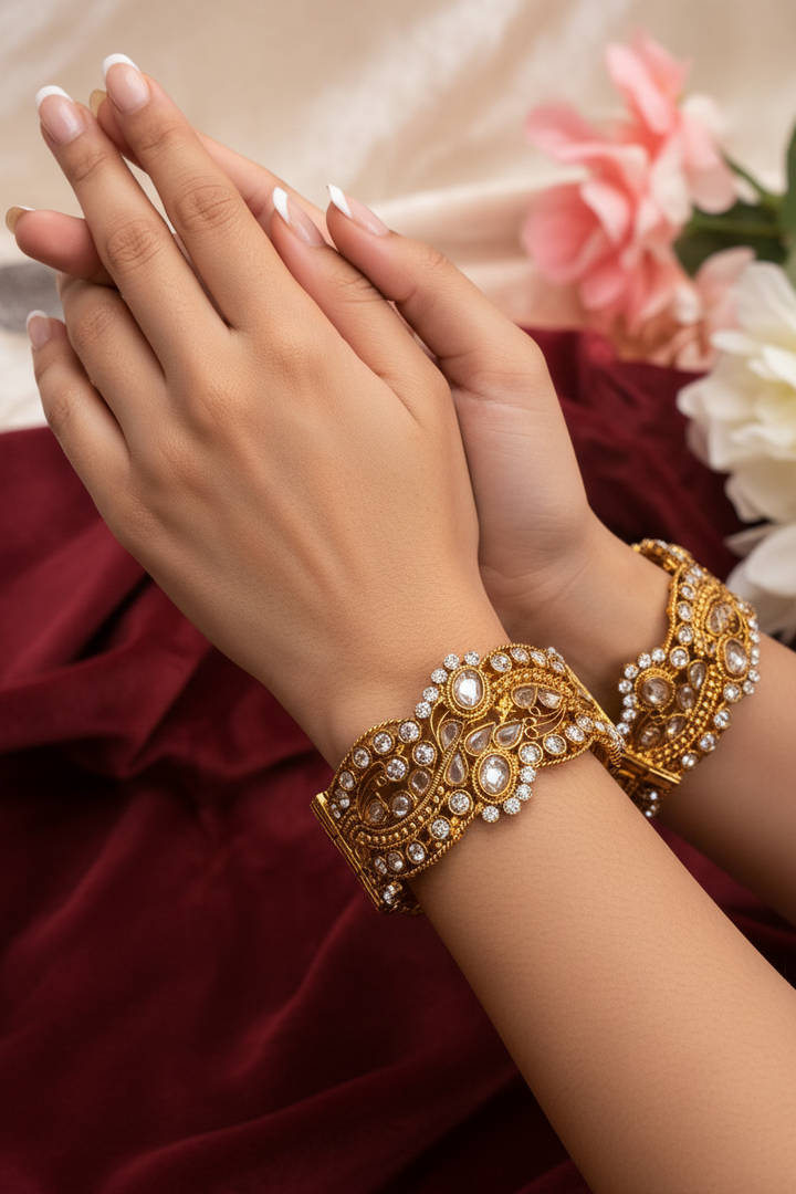 Golden polki Openable Kada (PAIR)