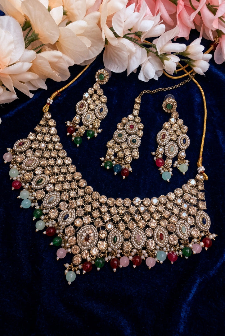 Multicolor Antique Gold crystal beads Necklace set