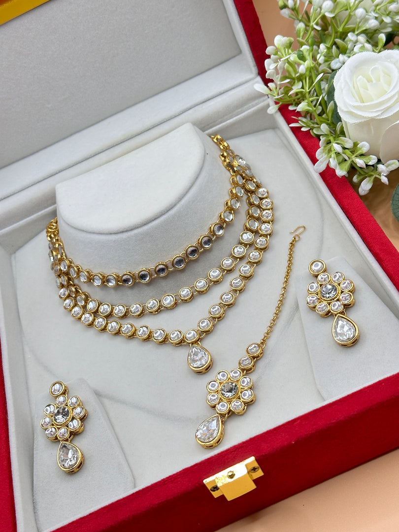 Hansani Three Line Kundan Necklace Set