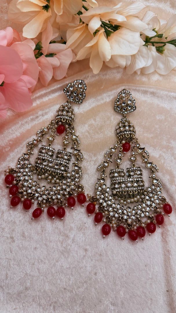 Jhummar Long Kundan Chandbali Earrings